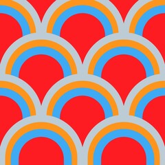 Rounded geometric shapes. Abstract Arch. Vector EPS 10. Colorful digital illustration for textile design, packaging design. Wrapping paper print. Seamless pattern. Graphic design. 70s funk style. 