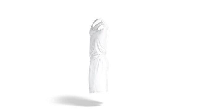 Blank white basketball uniform mockup, looped rotation, 3d rendering. Empty male basket suit with t-shirt and shorts mock up, isolated on white background. Clear sport professional clothing template.