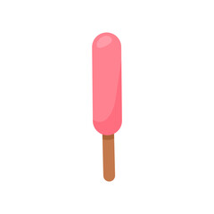 Ice cream on stick, flat vector illustration isolated on white background.