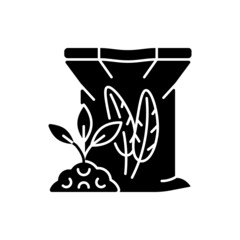 Feather meal black glyph icon. Organic soil and plants supplement. Poultry byproduct used as plant feeding. Natural additive. Silhouette symbol on white space. Vector isolated illustration