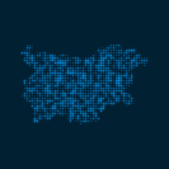 Bulgaria dotted glowing map. Shape of the country with blue bright bulbs. Vector illustration.