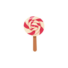 Lollipop sweet candy on stick, flat cartoon vector illustration isolated.