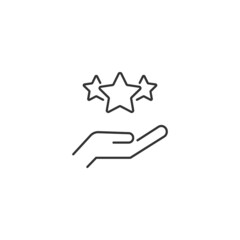 Giving and present concept. High quality editable strokes in flat style. Suitable for advertisig, web sites, online shopes, stores etc. Line icon of stars over hand