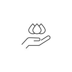 Giving and present concept. High quality editable strokes in flat style. Suitable for advertisig, web sites, online shopes, stores etc. Line icon of water drops over hand