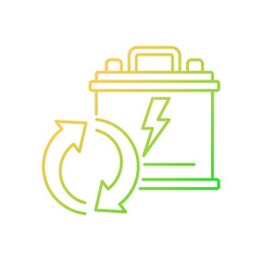 Recyclable lead-acid batteries gradient linear vector icon. Car accumumlator recycling. Rechargeable energy cell. Thin line color symbol. Modern style pictogram. Vector isolated outline drawing