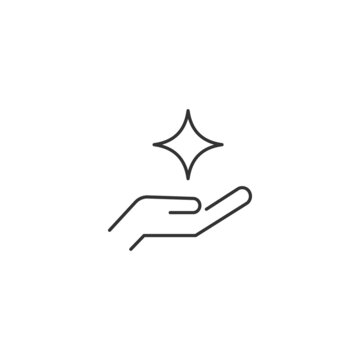 Giving and present concept. High quality editable strokes in flat style. Suitable for advertisig, web sites, online shopes, stores etc. Line icon of star over hand