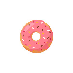 Sweet pink donut in flat vector illustration isolated on white background
