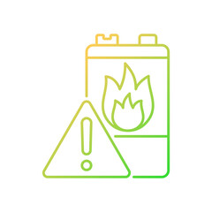 Battery flammability gradient linear vector icon. Accumulator flash point. Thermal runaway. Fire start risk. Thin line color symbol. Modern style pictogram. Vector isolated outline drawing