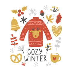 vector greeting card of cute ugly sweater