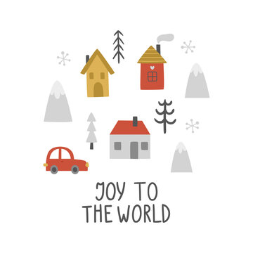vector image of houses, trees and text