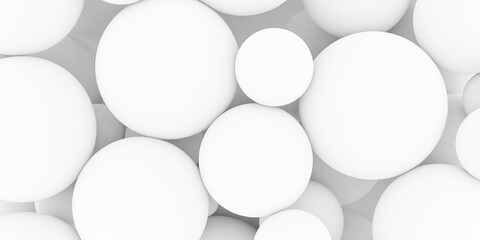Soft white spheres geometry background, minimal modern template, flat lay top view from above