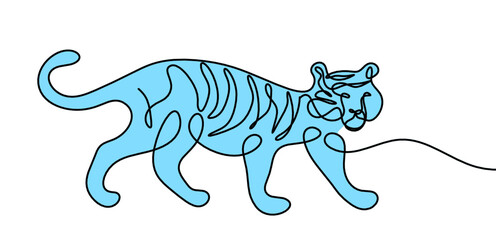 Silhouette of abstract color tiger as line drawing on white