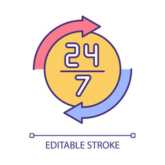 Non-stop customer service RGB color icon. Providing all time client support. Cell center. Day and night availability. Isolated vector illustration. Simple filled line drawing. Editable stroke