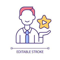 Successful video blog RGB color icon. Exclusive video content. Reviewing product with high mark. Successful vlogger. Isolated vector illustration. Simple filled line drawing. Editable stroke