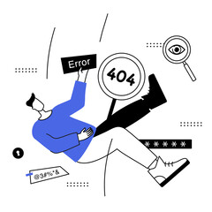 404 error page not found. For a landing page, web, website. Flat vector illustration modern character design. 
