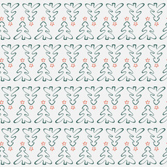 Fototapeta na wymiar Sketch Christmas Tree Seamless Pattern, New Year Background