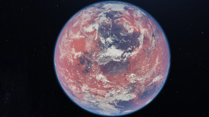 Fictional Planet Mars With Clouds 3D Rendering