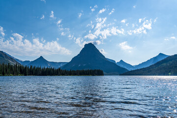 Two Medicine Lake in Glacier National Park in Montana on a cloudy summer day
