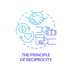 Reciprocity concept icon. Brand and audience communication. Exchange product for money. Mutual benefit. Paying back abstract idea thin line illustration. Vector isolated outline color drawing