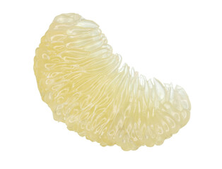 cut pomelo slice. filming close-up. isolated citrus fruits on white background. bright slice of tropical fruits. clipping path. ready to use.