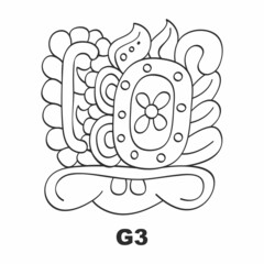 Vector icon with Mayan glyph lords of the nights. Maya god glyph symbol G3