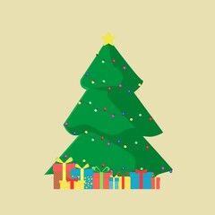 Fototapeta premium Christmas tree decorated with golden garlands. Christmas tree. gifts under the tree.
