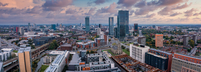 Fototapeta na wymiar Aerial view of the St Ann's Church in Manchester, England.