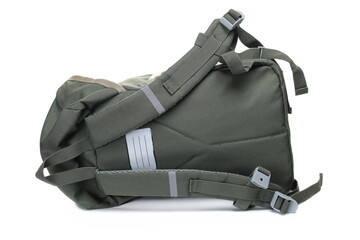 Naklejka premium Green backpack isolated on white 