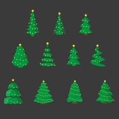 a set of 11 trees for every taste. beautiful Christmas trees with golden garlands and gifts under the trees