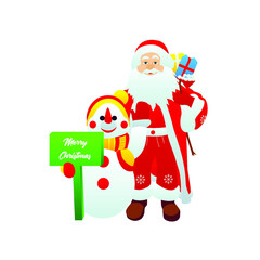 Snowman Santa Claus over White