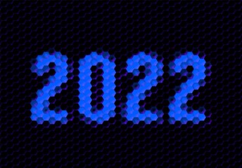 Sign of the 2022 year with hex pixel grid. New Years number or digits for holiday eve celebration card or calendar.
