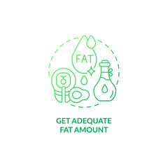Get adequate fat amount green gradient concept icon. Pregnancy diet abstract idea thin line illustration. Healthy fat intake. Regular seafood and oils consuming. Vector isolated outline color drawing