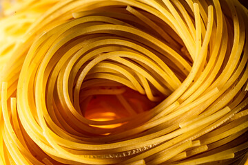 Pasta nest in close up view. Macro shot of pasta