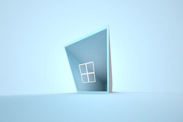 The new Microsoft windows 11 logo is out of the box. Glowing, glass windows. Blue background. Modern, minimal style. 3d rendering of the illustration.