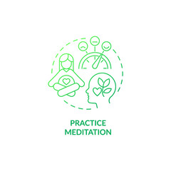 Practice meditation green gradient concept icon. Mental health during pregnancy abstract idea thin line illustration. Reduce tiredness and tension. Stress relief. Vector isolated outline color drawing