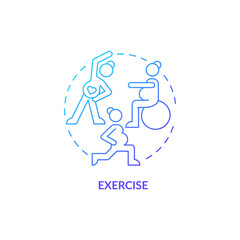 Exercise for pregnant woman blue gradient concept icon. Mental health abstract idea thin line illustration. Low impact aerobics. Help with birthing process. Vector isolated outline color drawing
