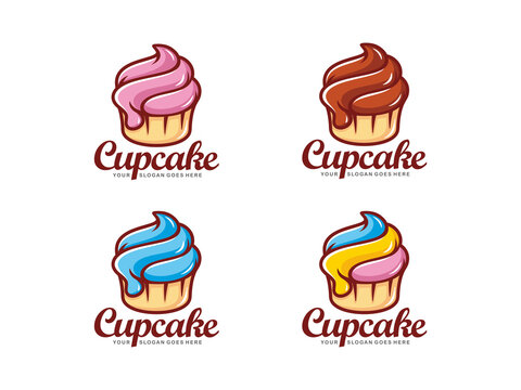 Cupcake logo set design vector illustration