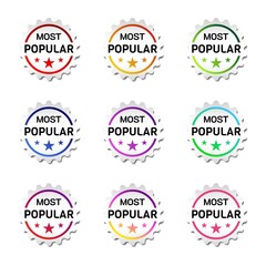 Most Popular Label Sticker. For commercial offer product label. With star symbol. Premium and luxury vector illustration design