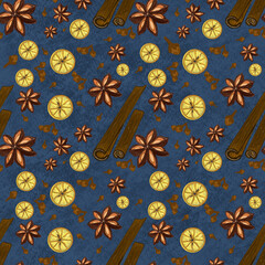 illustration pattern seamless spices cinnamon cloves star anise lemon