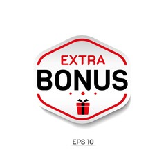 Extra Bonus Sticker. For commercial red offer product label. With gift box symbol. Premium and luxury vector illustration design