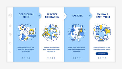 Improving mental health during pregnancy onboarding vector template. Responsive mobile website with icons. Web page walkthrough 4 step screens. Follow diet color concept with linear illustrations