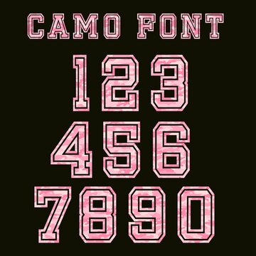 sports camouflage letters. camouflage font. figures for sportswear T-shirts and sweaters.