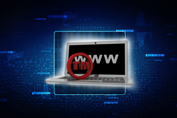 3d rendering TM trade mark sign concept with WWW laptop