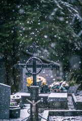 snowfall on the cemetery  blur rendering with old lens