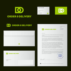 Letter D and letter O. Green premium monogram like eye. Identity, corporate style, envelope, letterhead and business card.