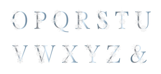Alphabet  winter style. Letter with snowflakes.  Vector illustration.
