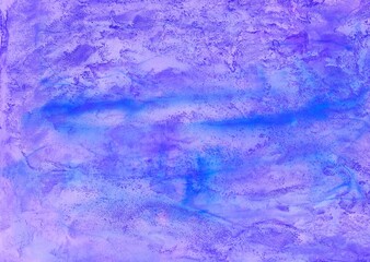 Turquoise watercolor background. Transparent lines and spots. Paint leaks and ombre effects. Abstract hand-painted image.