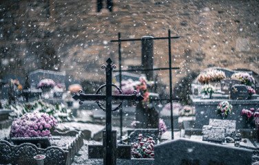 snowfall on the cemetery  blur rendering with old lens