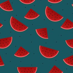  Sweet watermelon on a white background with black seed. Summer background. Bright print on the fabric.	