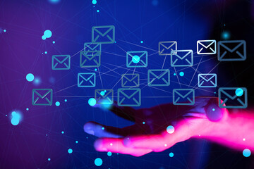 Approved email and spam message displayed on a futuristic interface
